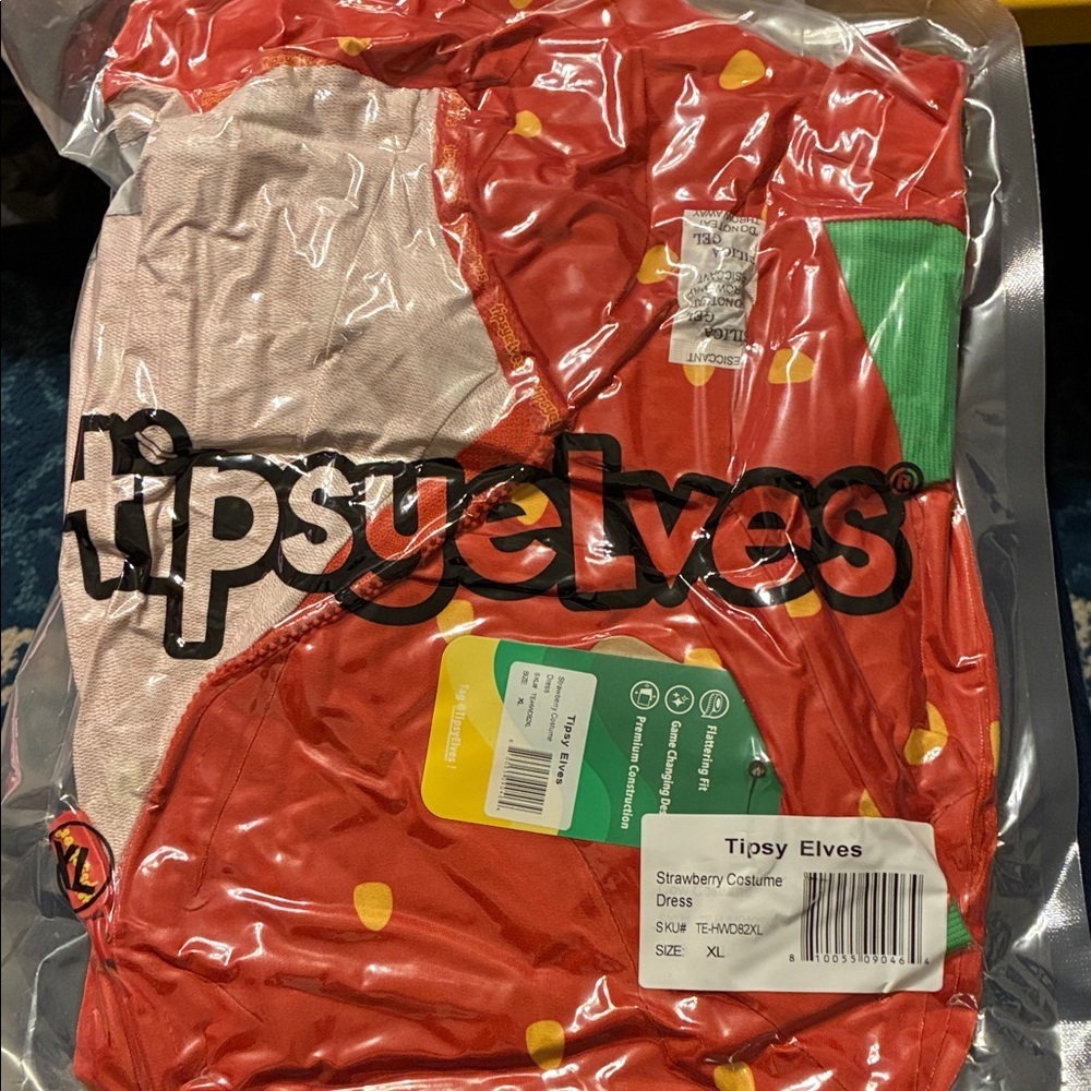 Tipsy Elves Red Strawberry Hoodie Dress with Green Trim - Picture 2 of 4